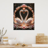Romantisches Paar eleganter Schwäne inmitten rosa Poster (Küche)