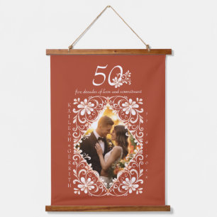 Romantisches Paar-Foto Roter Rost 50. Hochzeitstag Wandteppich Mit Holzrahmen
