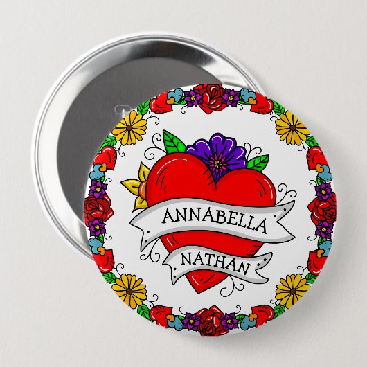 Romantisches Paar-Geschenk | Tattoo Style Art Button (Vorne & Hinten)