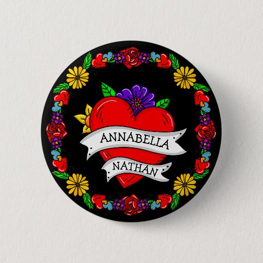 Romantisches Paar-Geschenk | Tattoo Style Art Button (Vorderseite)