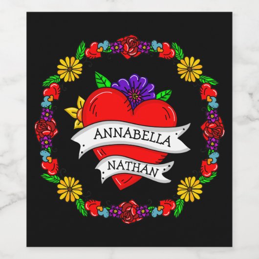 Romantisches Paar-Geschenk | Tattoo Style Art Clas Weinetikett (Einzelnes Label)