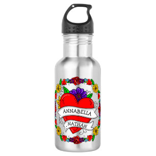 Romantisches Paar-Geschenk   Tattoo Style Art Edelstahlflasche