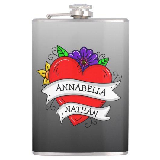 Romantisches Paar-Geschenk | Tattoo Style Art Flachmann (Vorderseite)