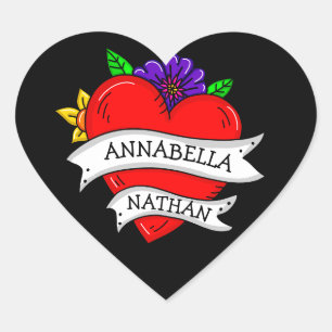 Romantisches Paar-Geschenk   Tattoo Style Art Herz-Aufkleber