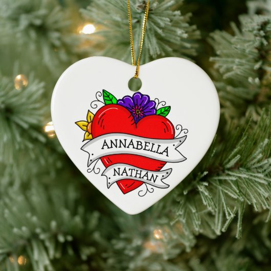 Romantisches Paar-Geschenk | Tattoo Style Art Keramik Ornament (Baum)