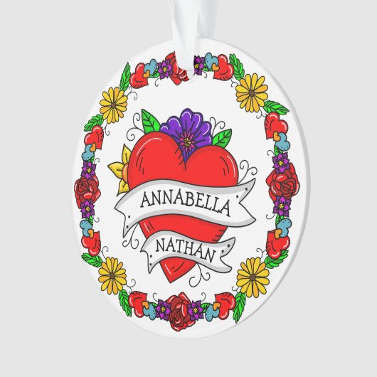 Romantisches Paar-Geschenk | Tattoo Style Art Ornament (Vorderseite)