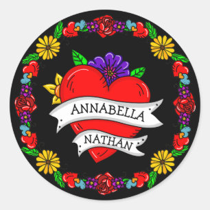 Romantisches Paar-Geschenk Tattoo Style Art Runder Aufkleber