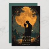 Romantisches Paar im goldenen Mondschein. Einladung (Vorne/Hinten)