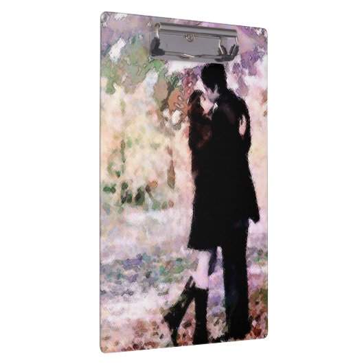 Romantisches Paar in Liebe Küssen im Regen Klemmbrett (Rechts)