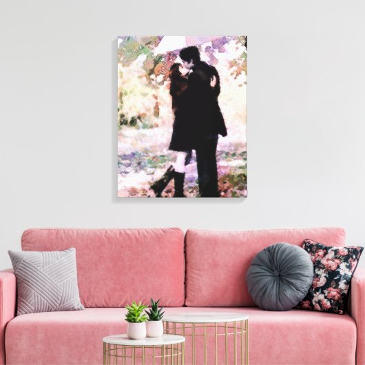 Romantisches Paar in Liebe Küssen im Regen Leinwanddruck (Insitu (Wohnzimmer))