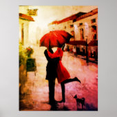 Romantisches Paar Küssen unter dem Regenschirm Poster (Vorne)