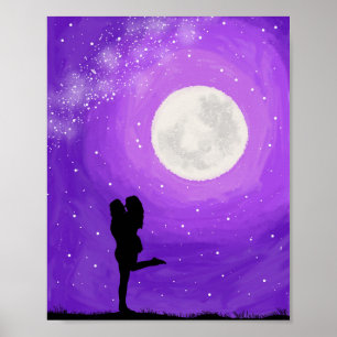 Romantisches Paar Lila Nacht Vollmond Sterne Date Poster