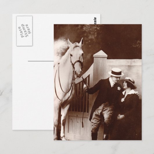 Romantisches Paar mit Graupferd Postkarte (Vorne/Hinten)