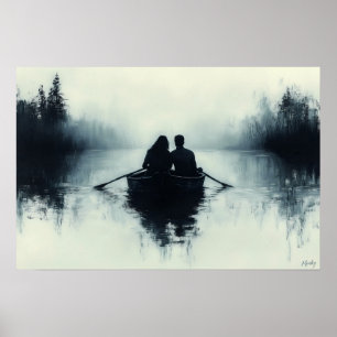 Romantisches Paar Rudern in einem Minimalistischen Poster