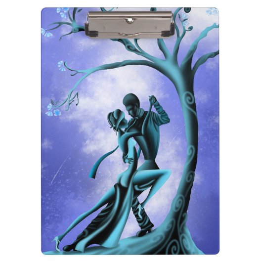Romantisches Paar tanzt Tango blau Klemmbrett (Vorderseite)