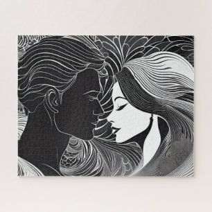 Romantisches Paar über Küssen in Schwarz und Weiß Puzzle