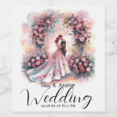 romantisches Paar unter blumengeschmückter Hochzei Weinetikett (Einzelnes Label)