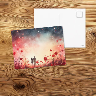Romantisches Paar unter dem Sternenhimmel Kunst Postkarte