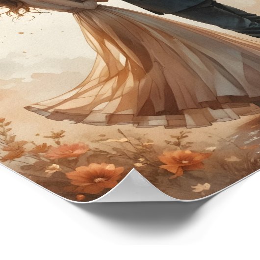 Romantisches Paar unter Herbst Schirmplakat Poster (Ecke)