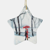 Romantisches Paartanzen im Schneerotregenschirm Keramik Ornament (Rechts)