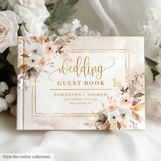 Romantisches Pale Pink Gold Boho Herbst Gästebuch