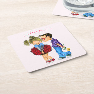 Romantisches Pärchen-Papier-Unterlage - Liebe - Be Rechteckiger Pappuntersetzer