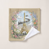 Romantisches Paris, Eiffelturm, französische Kunst Badhandtuch Set (Waschlappen)