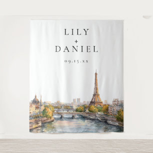 Romantisches Paris Frankreich Hochzeitsfoto Hinter Wandteppich