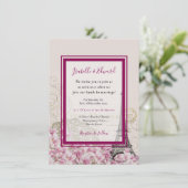 Romantisches Paris im Frühjahr Burgund Pink Blosso Einladung (Stehend Vorderseite)