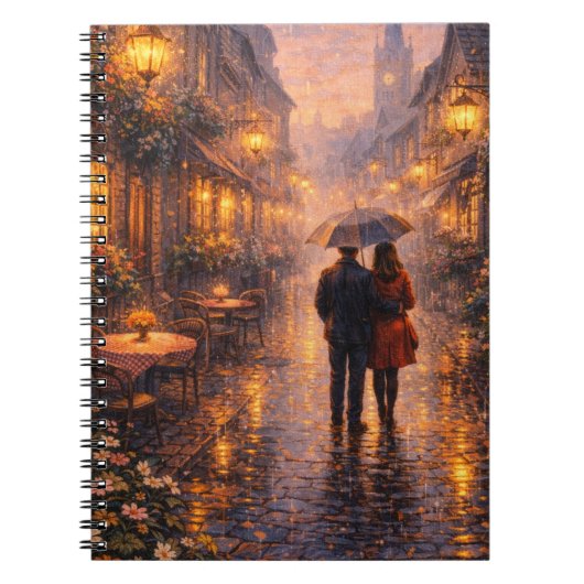Romantisches Paris-Regen-Spiralheft Notizblock (Vorderseite)