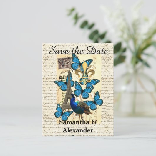 Romantisches Paris Save the Date Ankündigungspostkarte (Stehend Vorderseite)