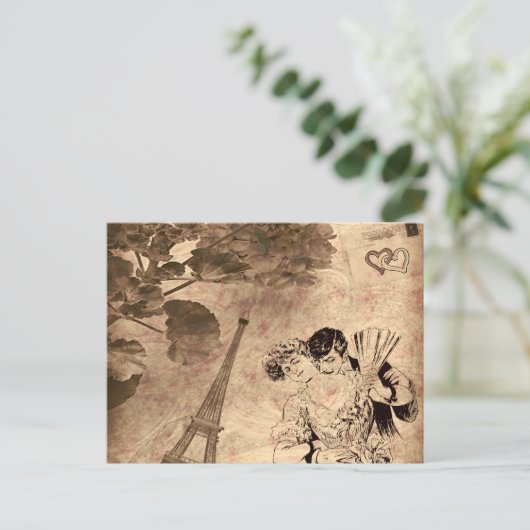 Romantisches Paris Vintag Postkarte (Stehend Vorderseite)