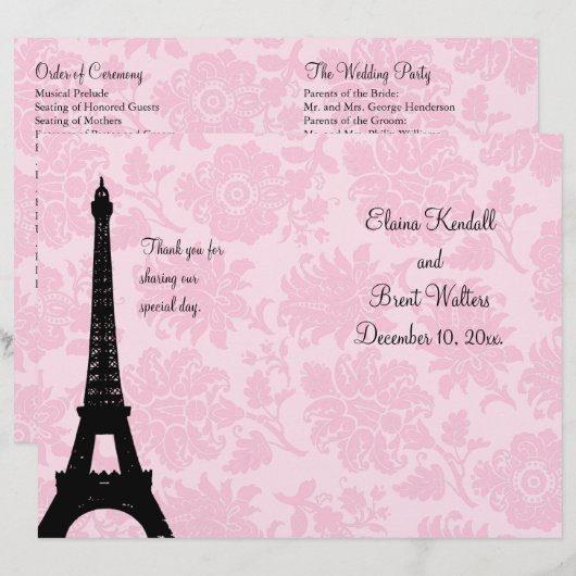 Romantisches Pariser Hochzeitsprogramm (Vorne/Hinten)