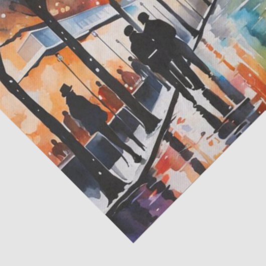 Romantisches Pariser Nachtleben Seidenpapier (Detail)