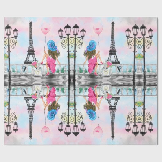 Romantisches Pariser Umschlagpapier mit Eiffelturm Geschenkpapier (Flach)