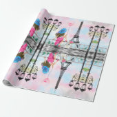 Romantisches Pariser Umschlagpapier mit Eiffelturm Geschenkpapier (Ungerollt)