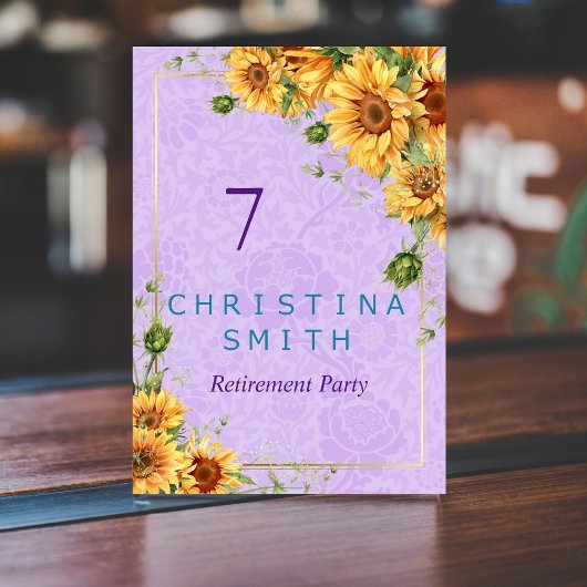 Romantisches Party für Sonnenblumen Tischnummer