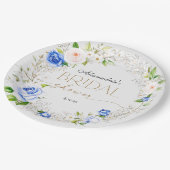 Romantisches Pastell Blue Rose Brautparty Pappteller (Schrägansicht)
