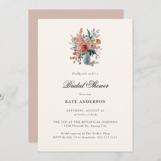 Romantisches Pastell Spring Blume Brautparty Einladung (Vorne/Hinten)
