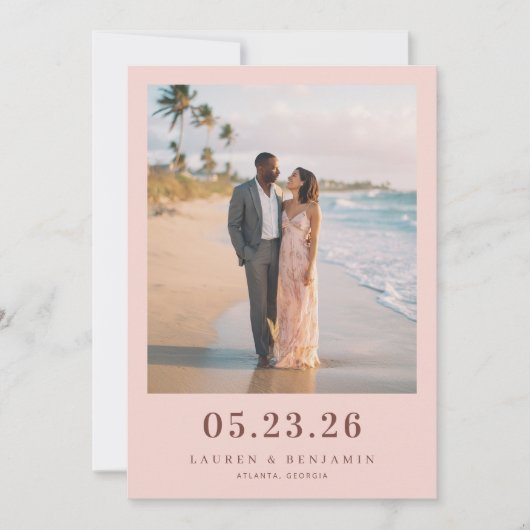 Romantisches Pastell-Strandfoto Save The Date (Vorderseite)