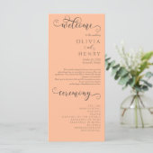 Romantisches Peach Wedding Programm (Stehend Vorderseite)