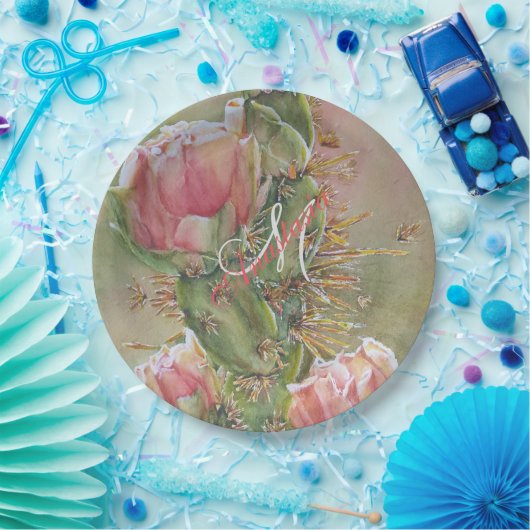 ROMANTISCHES PEAR CACTUS BLUME MONOGRAMM PARTY PAPPTELLER (Party)