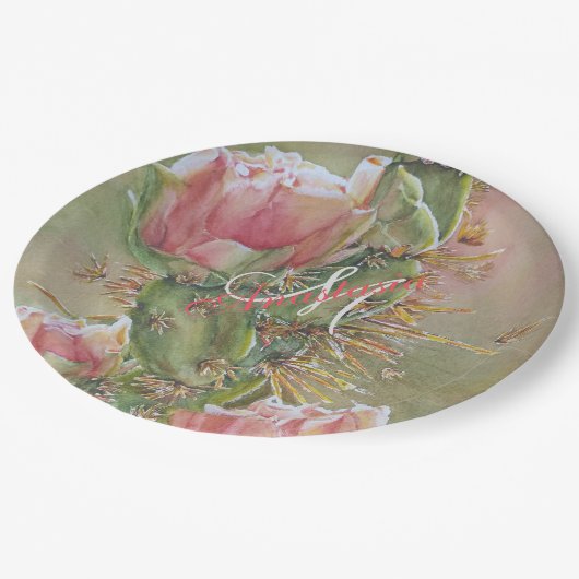 ROMANTISCHES PEAR CACTUS BLUME MONOGRAMM PARTY PAPPTELLER (Schrägansicht)