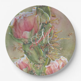 ROMANTISCHES PEAR CACTUS BLUME MONOGRAMM PARTY PAPPTELLER