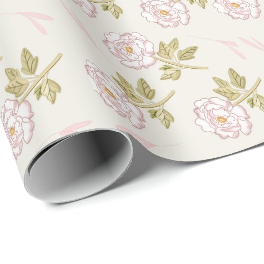 Romantisches Peony Floral Wrapping Paper Geschenkpapier (Rolleneckpunkt)
