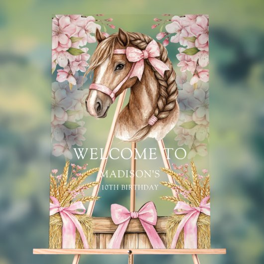 Romantisches Pferd-Design mit Kirschblüten & Heu Acrylschild (Neutral)