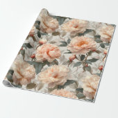 Romantisches Pfingstrosen-Elfenbein-Blumenmuster Geschenkpapier (Ungerollt)