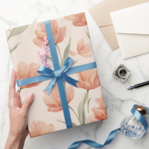 Romantisches Pfirsich-Korallen-Tulpen-Wasserfarben Geschenkpapier