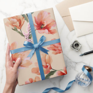 Romantisches Pfirsich-Korallen-Tulpen-Wasserfarben Geschenkpapier