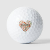 Romantisches Pfirsich-Minz-Blumenherz Golfball (Vorderseite)